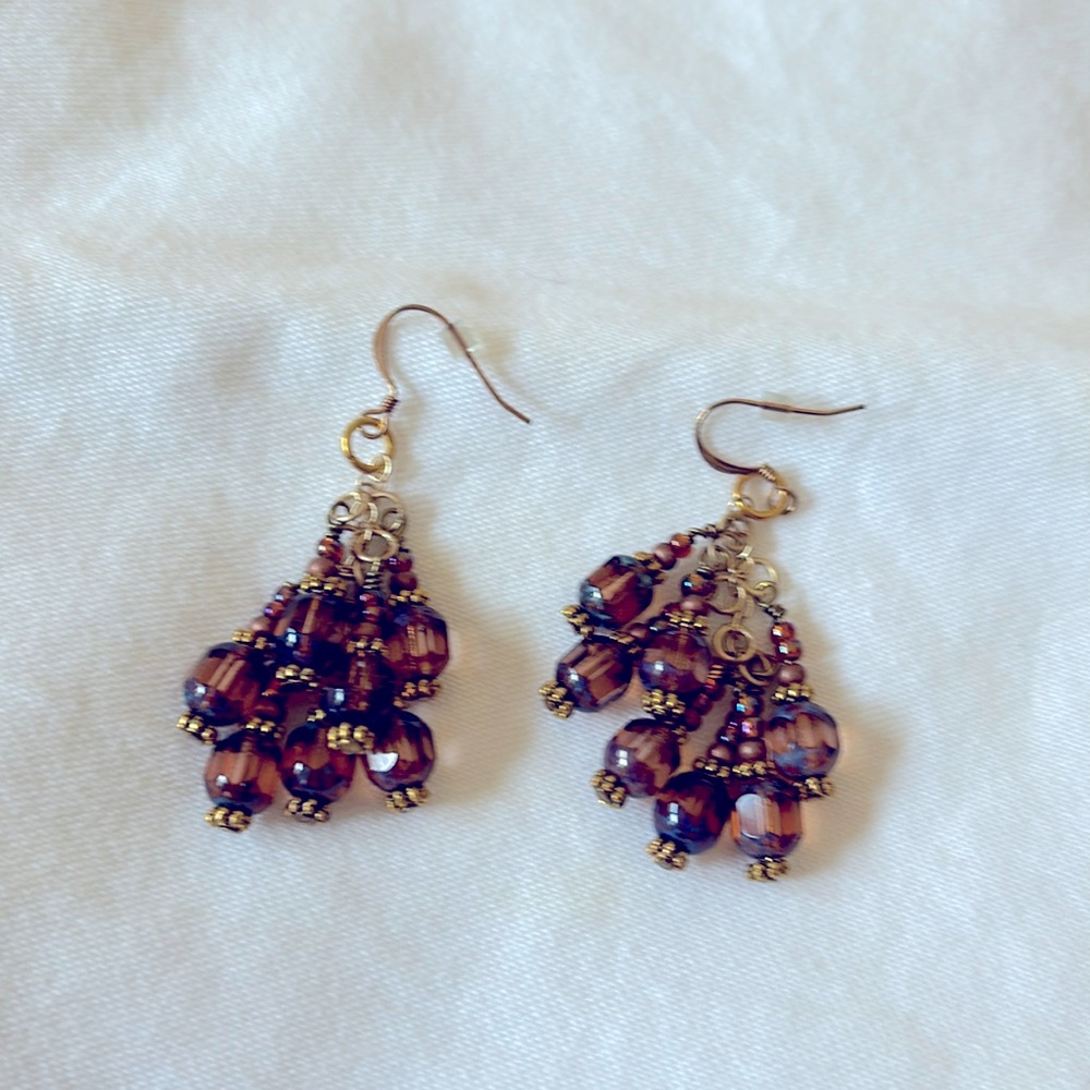 Chandelier earrings. Handmade drop earrings with a 1:1/2 drop. Color is 2 toned.